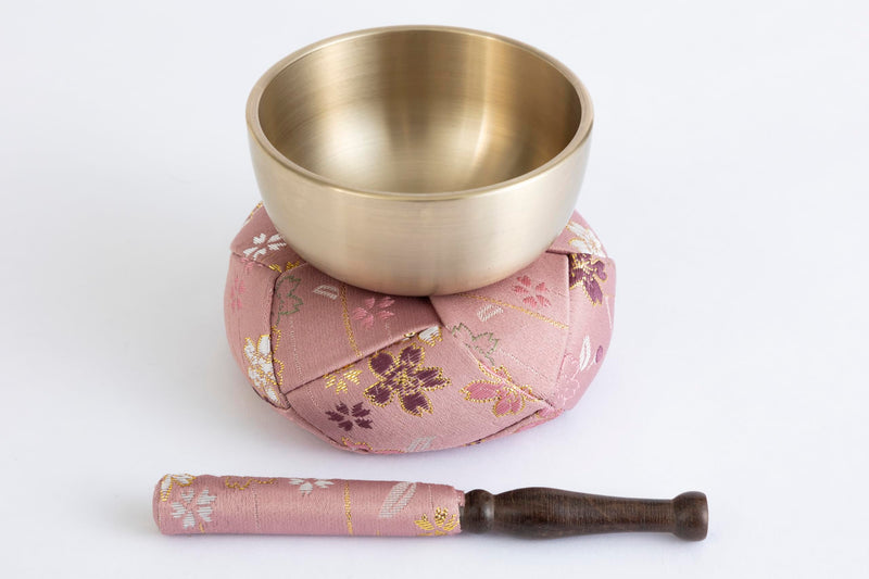 Orin Bell Japanese Buddhist Bell,Mat,bar Set Made in Japan Takaoka, Pink,2.99inch