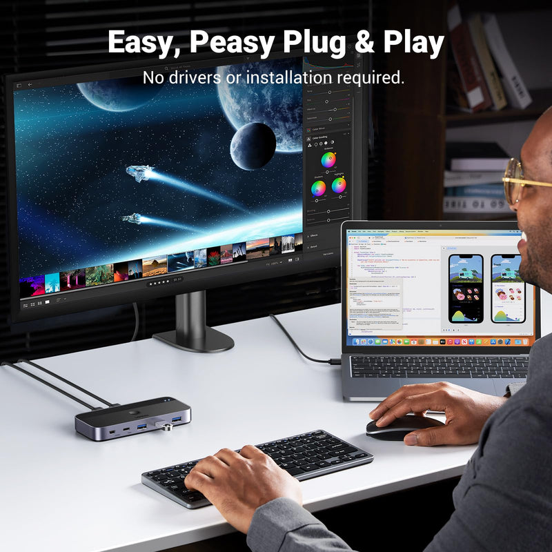 UGREEN USB 3.0 Switch 2 Computers Sharing USB C & A Devices, 4 Port USB Switcher Sharing Keyboard and Mouse, Printer/Scanner USB Switch Hub for Two Computers with 2 USB3.0 Cables and Controller Black