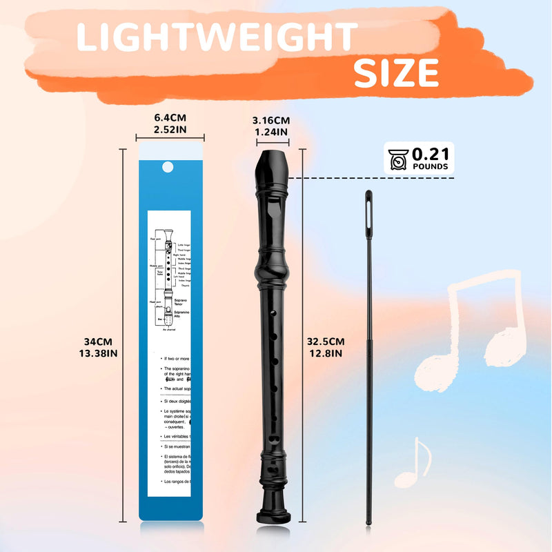 8-Hole Soprano Descant Recorder German Style Kids Music Flute with Cleaning Rod & Case Bag for School Student Home Entertainment - Black