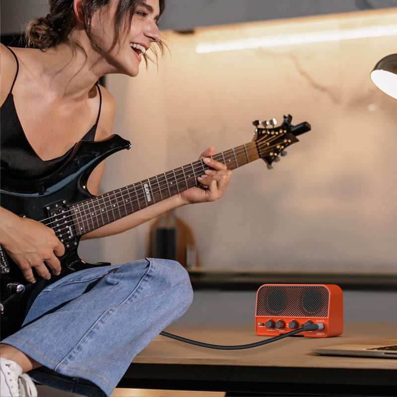 LEKATO Mini Guitar Amp, 5W Rechargeable Electric Amplifier, Clean&Overdrive Effects Bluetooth Guitar Amp Portable for Daily Practice,Orange Orange