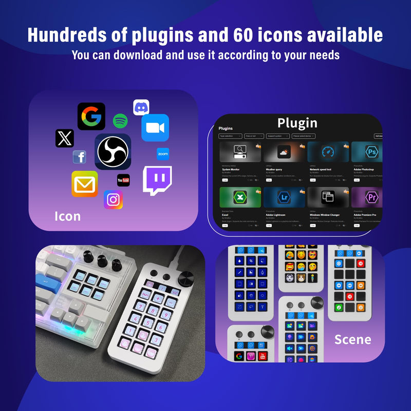 Streaming Deck,Macro pad/Calculator/Numeric Keypad Three Modes | 15 Customizable Macro Keys and LCD Bar,Large Dial,Workflow Controller,Compatible with Windows and Mac(N1 White)