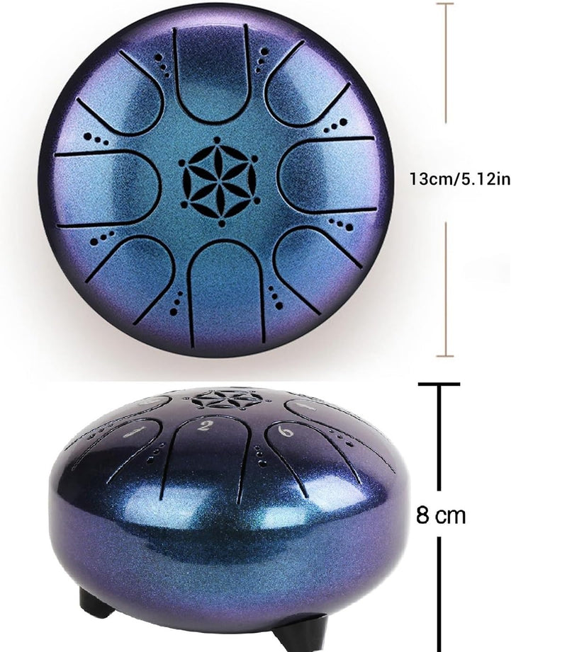 Rain Drum for Outside Garden, Steel Tongue Drum with Carry Bag, 5 Inch 8 Note Handpan Tank Drum Kit, C Major, Blue
