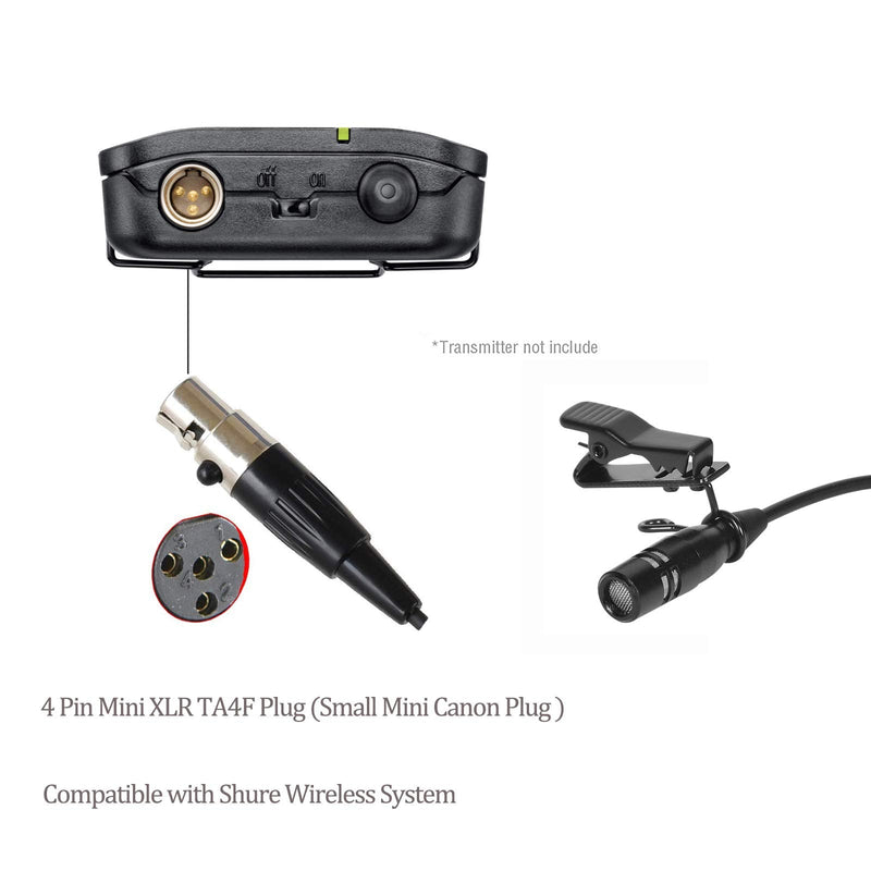 Lavalier Microphone Lapel Microphone Compatible with Shure Wireless Transmitter - Unidirectional Condenser Mic - Mini XLR TA4F Plug Mini XLR TA4F Plug for Shure Only