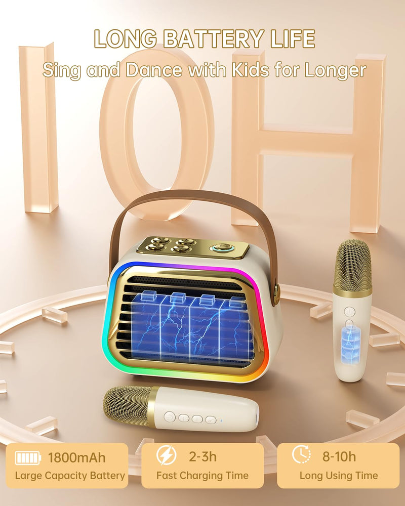 [AUSTRALIA] - Karaoke Machine for Kids,Portable Bluetooth Mini Karaoke Machine with 2 Wireless Microphones,Five Dynamic LED and Funny Sound for Home Party,Christmas Brithday Ideal Gifts 2-mic 