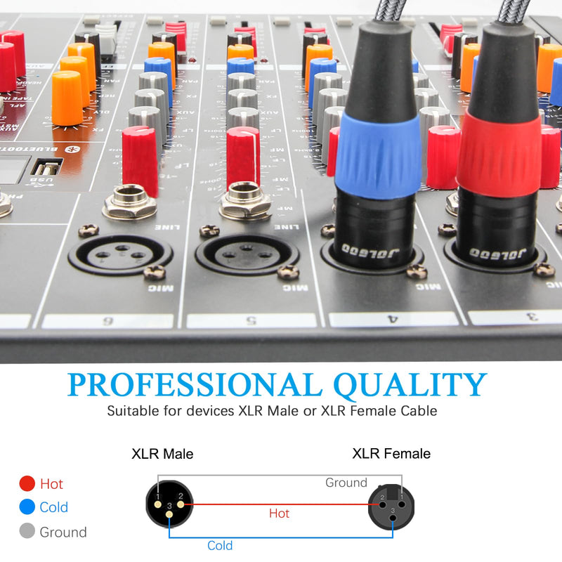 6.6 ft XLR Cables - 6 Pack DMX Balanced 3 PIN XLR Microphone Cable for Studio & Stage 6.6 Feet - 6 Pack