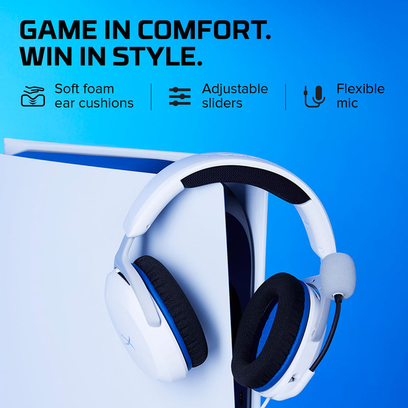 HyperX Cloud Stinger 2 Core - Gaming Headset for Playstation, Lightweight Over-Ear Headset with mic, Swivel-to-Mute Function, 40mm Drivers - White Wired