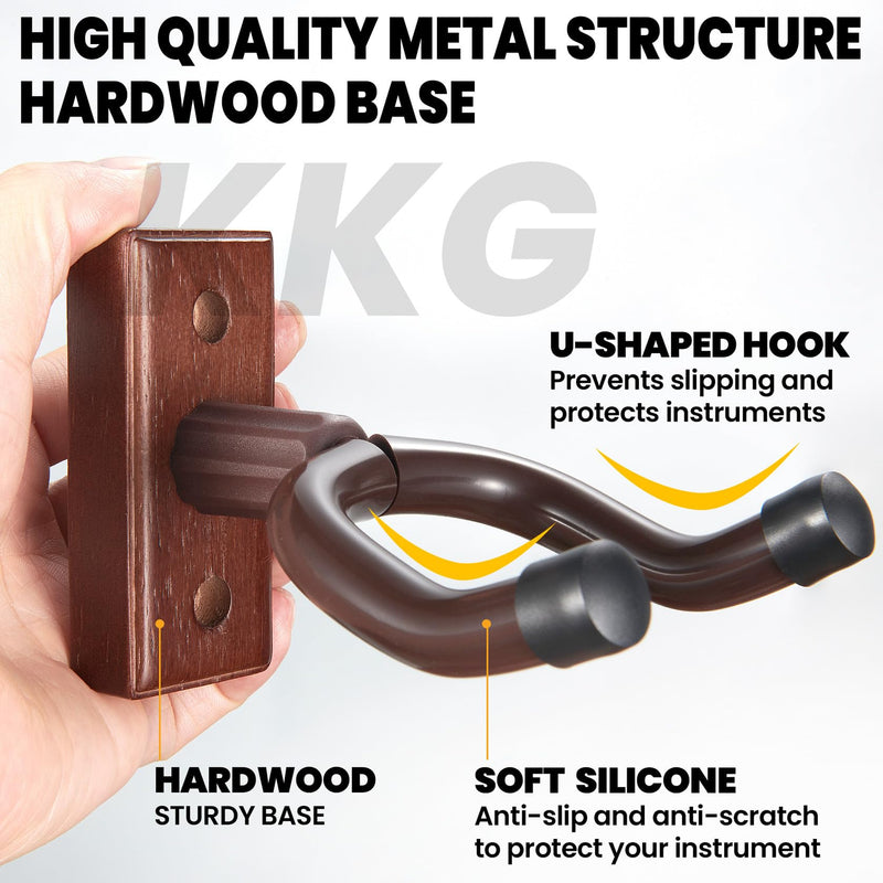 [AUSTRALIA] - KKG 5 Pack Guitar Brown Wall Mount,Guitar Wall Hanger, Guitar Hanger Wall Hook Holder Stand with Screws, Hardwood Guitar Wall Mount Hanger for Acoustic Guitar, Electric Guitar, Banjo, Bass 5PcsBrown 