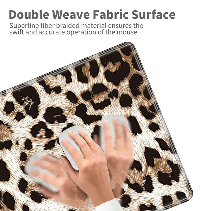 Desk Mat Gaming Mouse pad for Laptop, Leopard Fur Customized Design Printed Desk pad, Home Office Accessories, with Sunflower Coasters and Cute Stickers