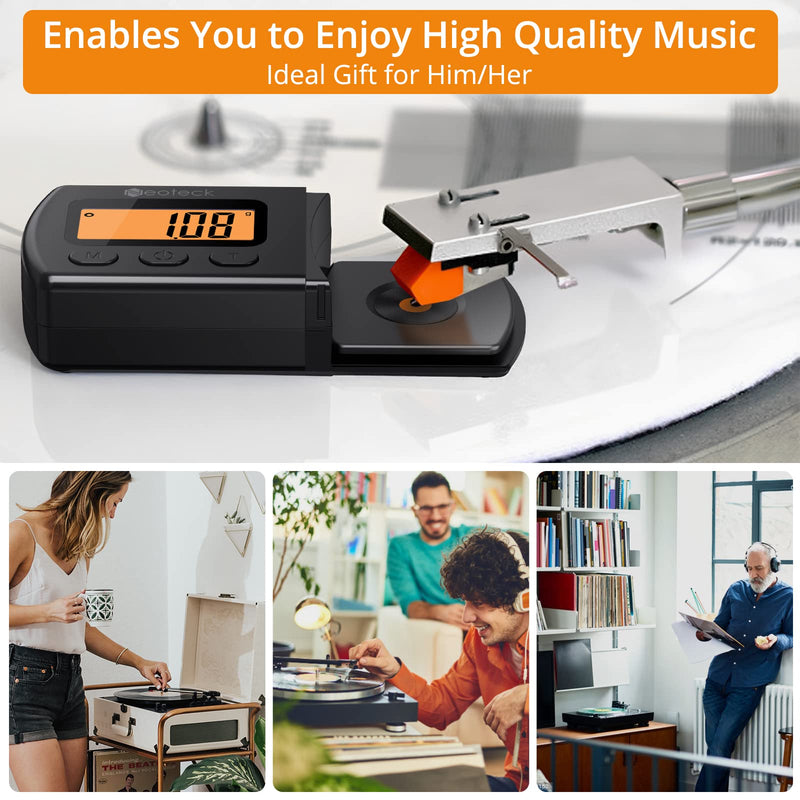 Neoteck Digital Turntable Stylus Force Scale Gauge 0.01g/5.00g Orange LCD Backlight for Tonearm Phono Cartridge-Jet Black Jet Black