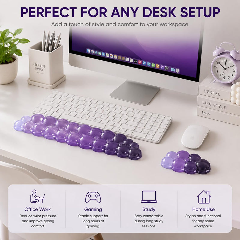 Cute Purple Cloud Wrist Rest for Women, Cooling Gel Support, Non-Slip Pad | Made for typing, coding, and creating, this cooling gel wrist support adds ergonomic comfort to office, home, and study