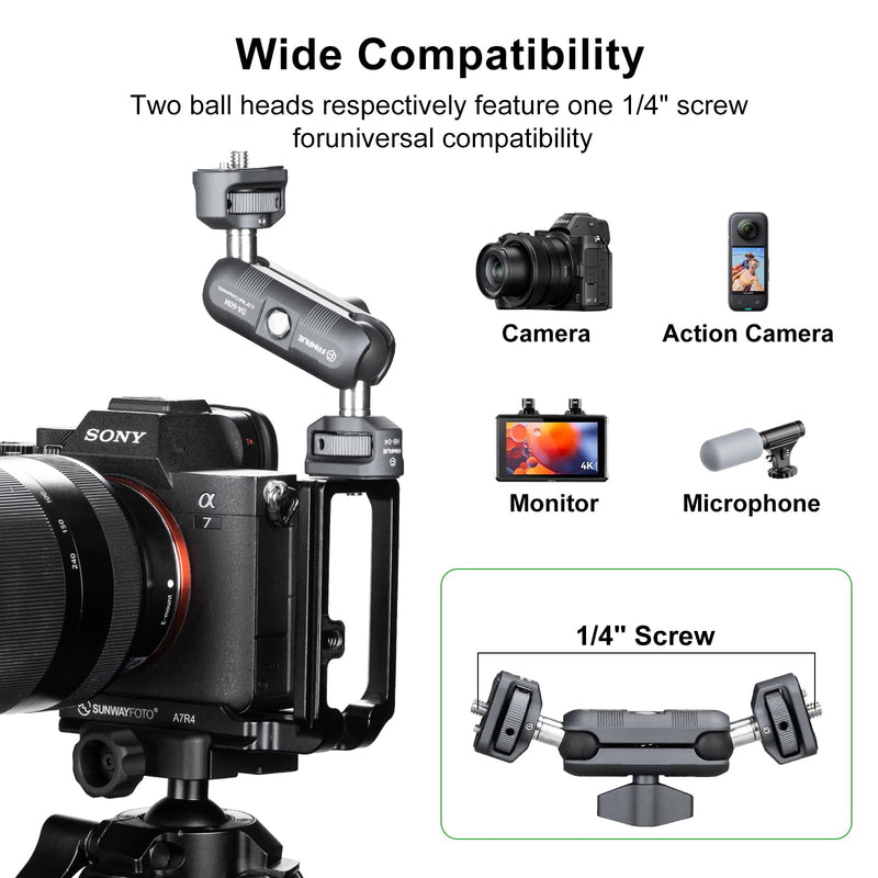 [AUSTRALIA] - FANAUE Mini Articulating Arm Mount Camera Accessories Compatible with 1/4"-20 to 1/4"-20 Connectors (with Locating Pins) Aluminum-Built Arm Offers Flexibility Connectors 