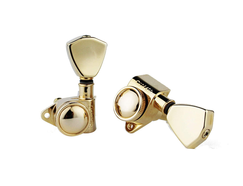 Guyker Guitar Locking Tuners (3L + 3R Handed) - 1:21 Models Rear Lock String Tuning Key Pegs Machine Head with Trapezium Handle Replacement for Electric, Folk or Acoustic Guitars - Gold Golden