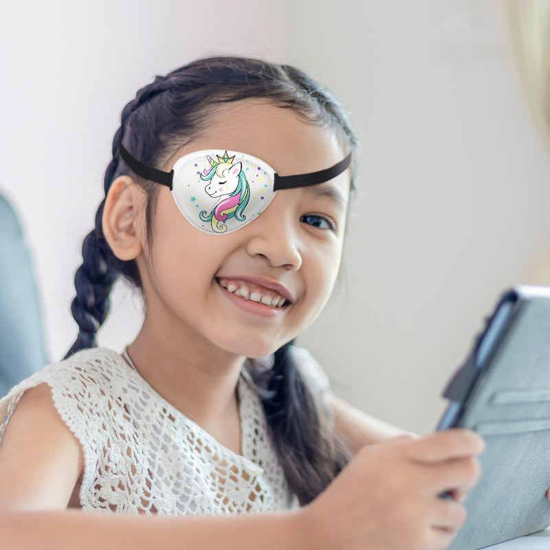 Eurzom 8 Pcs Eye Patches for Kids Adjustable Single Eye Patch Reusable Cute Girls Boys Eye Patch with Elastic Strap for Lazy Eye Either Eye Left or Right Eyepatch, Various Patterns (Unicorn Style) Unicorn Style
