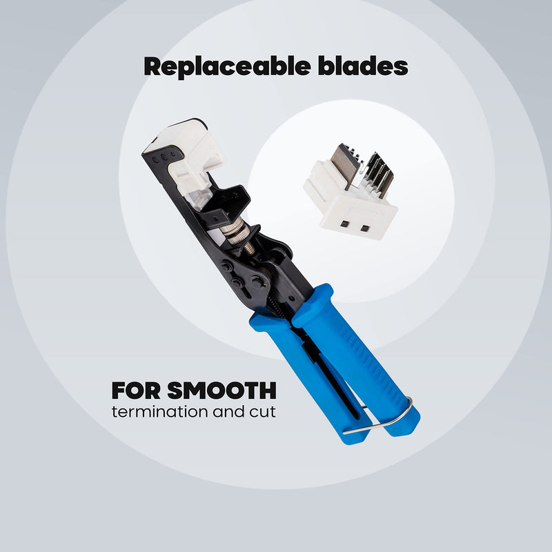 Speed Termination Tool - Easy Punch Down with Stainless Steel Blades For 45 Degree RJ45 LAN Cat6 / Cat5e Keystone Jacks + 10 White Cat6 Keystones Jack Connectors Kit 10 Pack (Cat6)