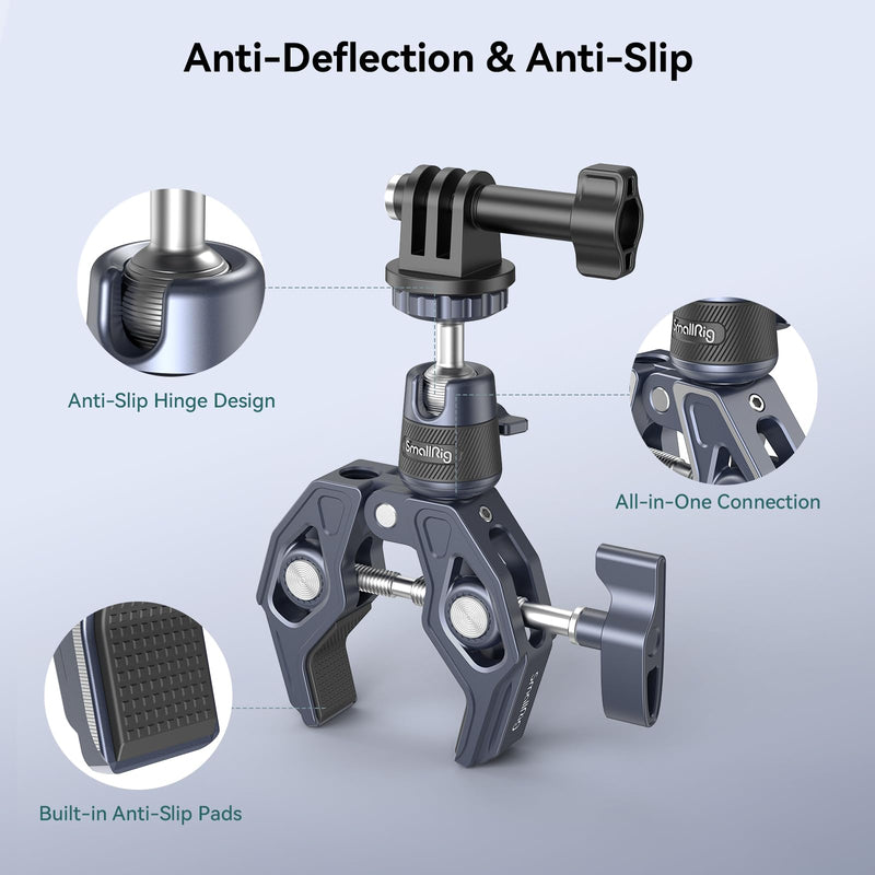 [AUSTRALIA] - SMALLRIG Camera Mount Clamp, Gopro Motorcycle and Bike Handlebar Mount Kit, Super Clamp for DSLR, Action Camera, Gopro, Insta360, LED Light, Monitor, Max Load 3.5KG 