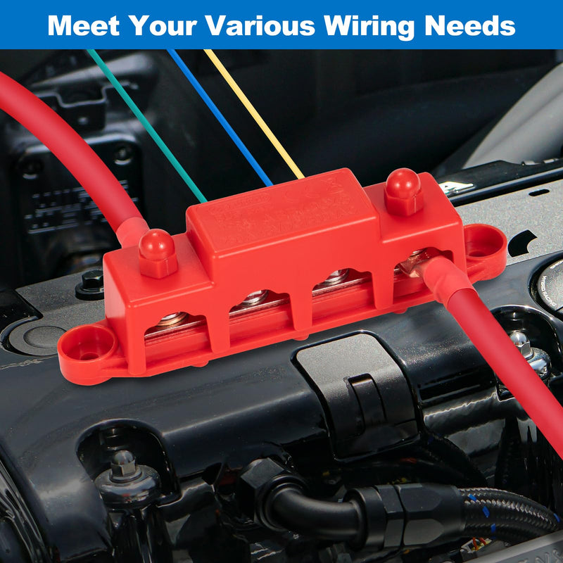 [AUSTRALIA] - Spurtar 12V Bus Bar 12V Power Distribution Block with 4X 5/16'' M8 Terminal Studs, 3X #8 M4 Screws Bus Bar Terminal Block 12V 24V 48V 250A for Car Truck RV ATV Boat Trailer Red Black Pair 4x 5/16'' M8 Posts - 3#8 Screws 