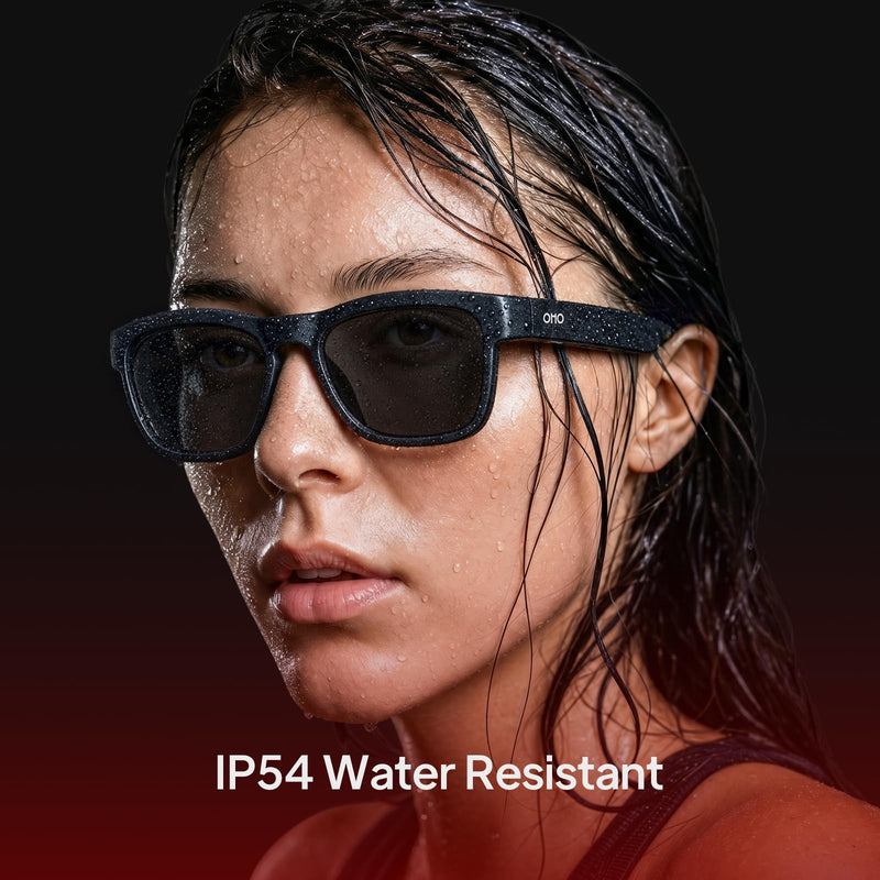 OhO sunshine Bluetooth Audio Sunglasses, Lightweight Open Ear Sport Glasses, 10H Playtime, UV400 ANSI Z87.1, Water Resistant with Voice Control Black Lens
