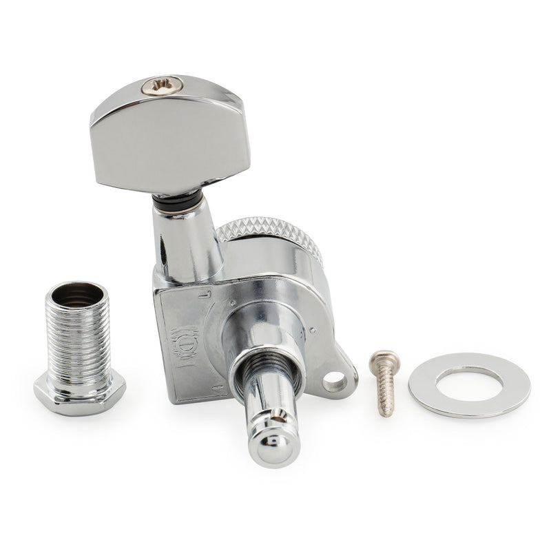 [AUSTRALIA] - Musiclily Pro Left-Handed 6-in-line 18:1 Ratio Full Sealed Locking Machine Heads Tuners Tuning Pegs Keys with Hex Button 45 Degree Screw for Strat Tele Style Electric Guitar, Chrome 6L Chrome 