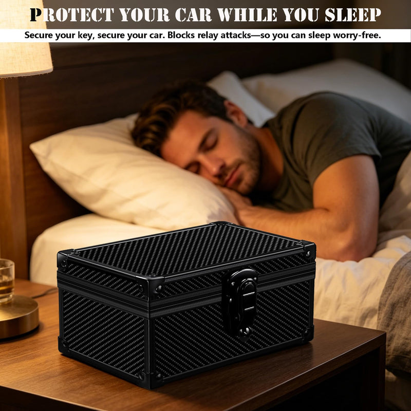 Faraday Box for Car Keys, Large, Carbon Fiber Black | Keyless Entry Signal Blocker, Anti-Theft Protector, RFID Shielding Cage
