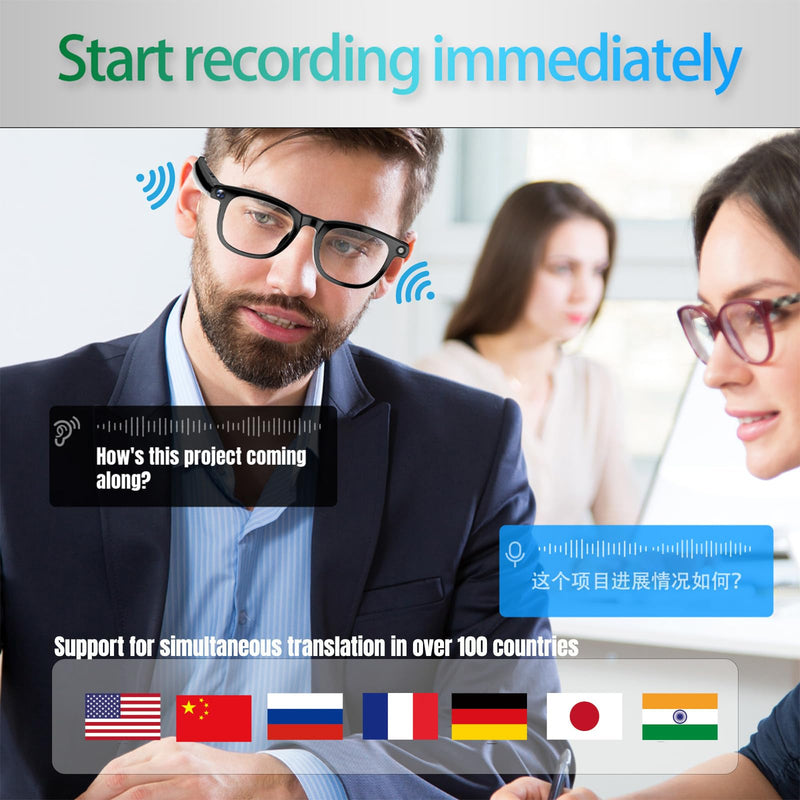 AI Smart Glasses with Camera, 4K Photos & 1080P Video,Real-Time Translation, Bluetooth 5.3, Assistant Conversation, Suitable for Vlogging,Cycling, Hiking Travel, Business Black