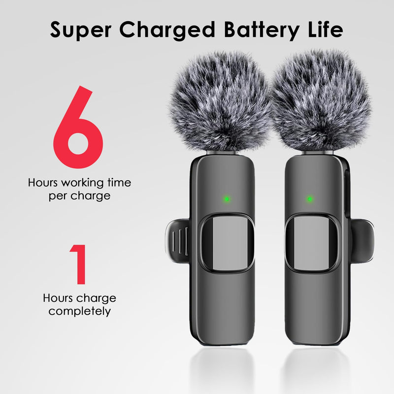 [AUSTRALIA] - Wireless Microphone for iPhone, iPad, Android, Lavalier Microphone for Video Recording - 2 Pack iPhone Mic Crystal Clear Recording with USB-C for Podcast Microphone, ASMR, TikTok Black 