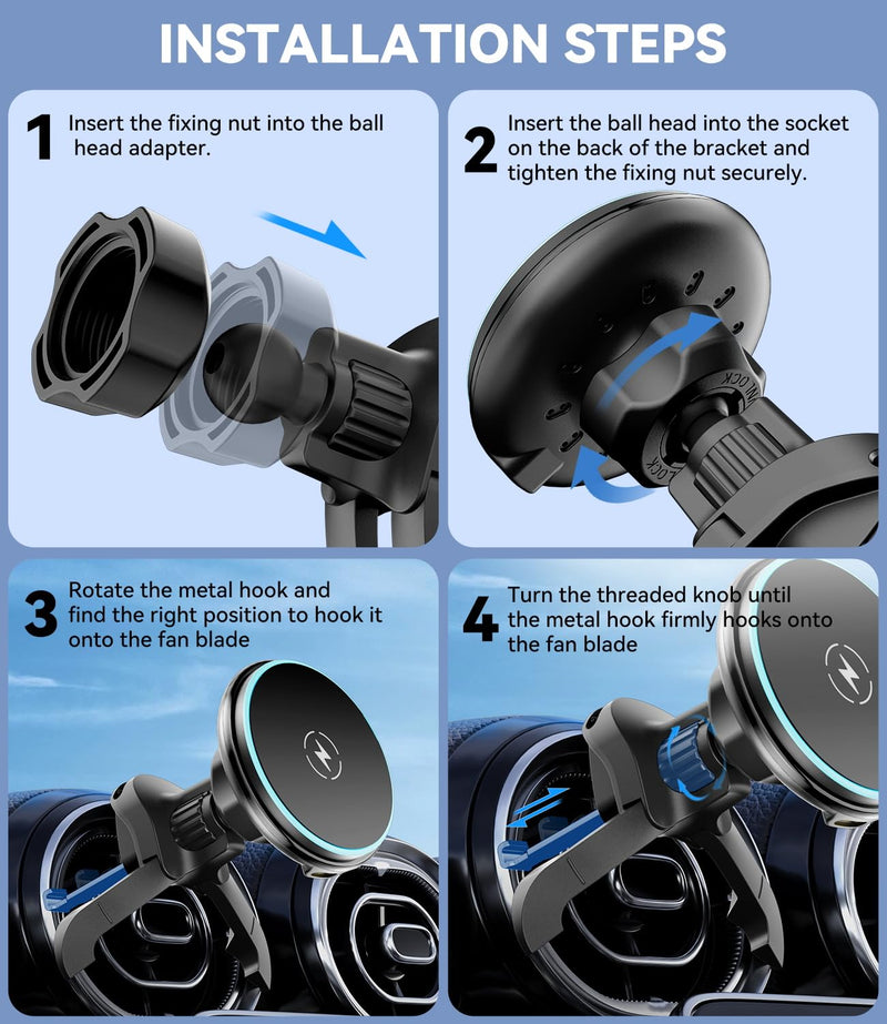 CloudValley 15W Charger Air Vent Car Mount for Mercedes Benz A/B/C/E/V/G/Class & Audi A1/A2/A3, Magnetic Wireless Charging Phone Holder for iPhone 17 Pro Max 16 15 14 13 12, Compatible with Magsafe Wireless Charging-Air Vent Car Mount