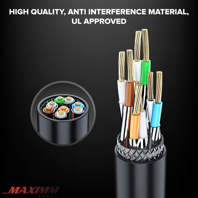 Maximm Flat Cat7 Ethernet Cable SFTP Shielded Black 250ft 250 Feet