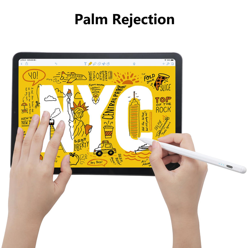 Stylus Pen for iPad 2018-2024 Apple Pencil 1st Generation for iPad 10th 9th 8th 7th 6th Gen, iPad Air 3rd 4th 5th Gen, iPad Pro 11 12.9 13 inch, iPad Mini 5 6, Palm Rejection Tilt Sensitivity (White) White