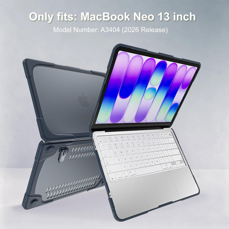 ProCase for MacBook Neo Case 13 inch 2026 Model A3404 A18 Pro -Indigo | Heavy Duty Hard Shell Protective Cover with Shockproof TPU Border & Foldable Ergonomic Kickstand, Anti-Scratch Laptop Case Indigo
