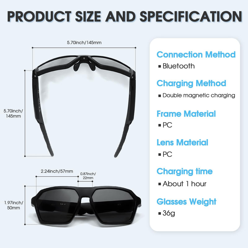 APOPHENIA Smart Glasses Bluetooth 5.4,UV400 Protection with Open-Ear Speakers Touch Control Outdoor Sports, Running,Travel Black