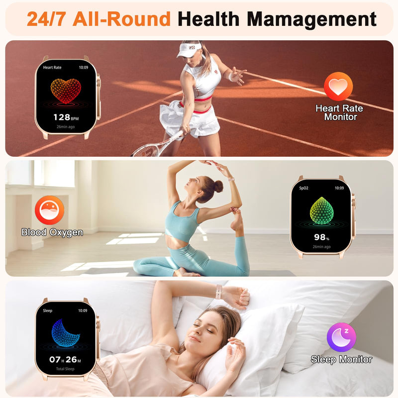 Smart Watch for Women, 2.01" AMOLED Curved Display Fitness Tracker with Answer/Make Calls, 100+ Sport Modes, 24/7 Heart Rate/Sleep Monitor/Pedometer, IP68 Waterproof SmartWatch, for Android iOS Pink