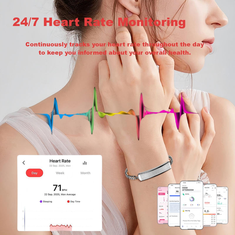 Yihou Elegant Smart Bracelet for Couples Glitter Design Health Monitoring Heart Rate Monitor Sleep Tracker Menstrual Cycle 5ATM Waterproof Fitness Tracker Remote Camera Control Long Battery Life Black