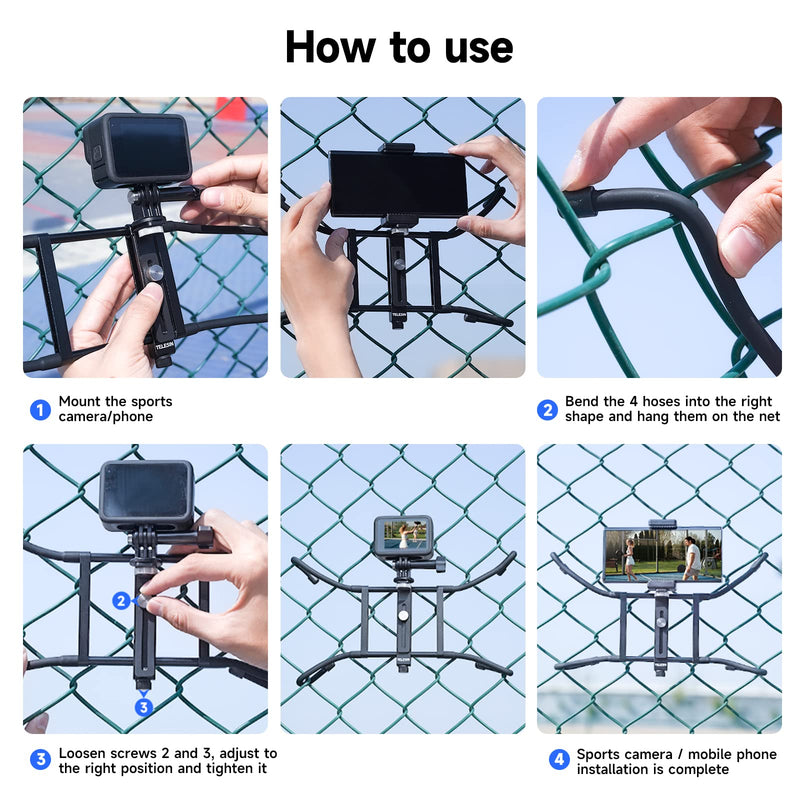 [AUSTRALIA] - TELESIN Fence Mount with Flexible Clamp Arm for Phones GoPro 13 DJI OSMO 360 Action 5 pro,Insta360 X5 Mevo Start Backstop Camera, Softball, Tennis, Baseball Football, Games Live Streaming Accessories 