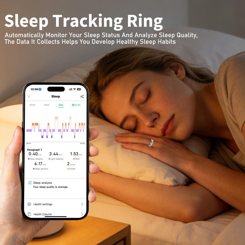 Smart Ring for Women Fitness Ring, No Subscription Fee Enamel Rose Gold 8# | Health Ring IP68 Waterproof with Heart Rate, Blood Oxygen, Sleep Health Monitoring, for iPhone/Android 8#