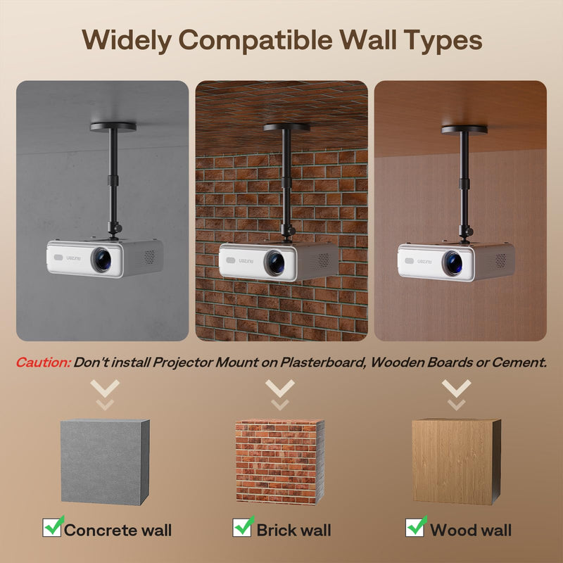 [AUSTRALIA] - Aurzen Ceiling Projector Mount Bracket, 360° Rotation & 90° Tilt, Adjustable 9"-15" Length, ¼-Inch Screw, Compatible with TMY, HAPPRUN, Yaber, Epson & Most Projectors Ceiling Mount 