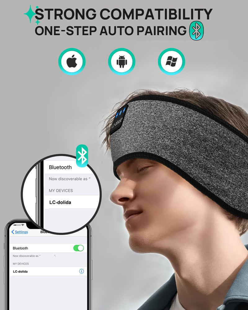 LC-dolida Sleep Headphones Bluetooth Headband, Headband Headphones Over Ear Bluetooth 5.4 Sleeping Earbuds Earphones
