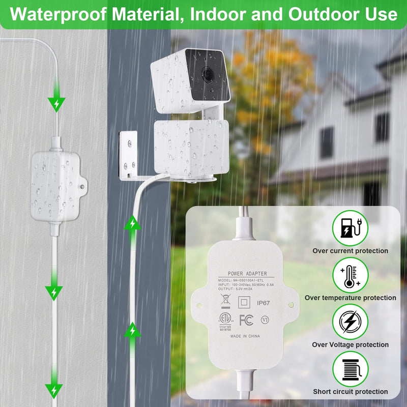 UYODM 30Ft/9m Outdoor Power Adapter for Wyze Cam Pan v3, Wyze Cam V4, Wyze OG, Wyze Cam v3 and v3 Pro, No Need Charging Head, Suitable for Indoor and Outdoor Use, IP67 Waterproof
