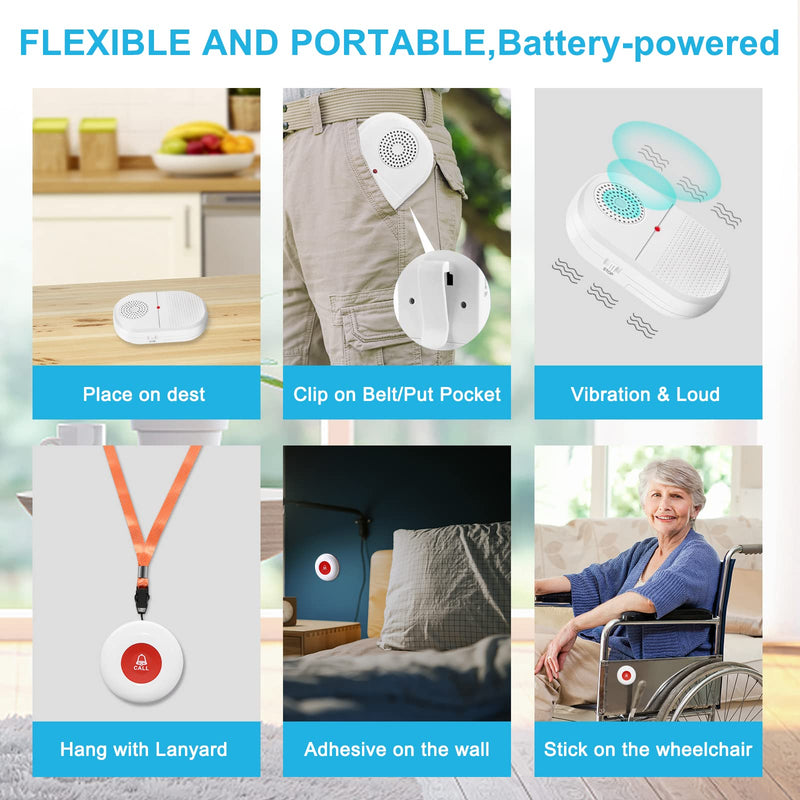 CallToU Caregiver Pager Call Button Elderly Wireless Call Button Vibration Pager Nurse Calling Alert System for Home Elderly Disabled Patient 1 Transmitters 1 Receiver 1 receiver + 1 call button