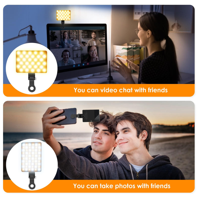 Selfie Light Portable Phone Light, Eagerey 60 LED Rechargeable Fill Light with Front & Back Clip, CRI 95, 3 Light Modes, Clip on Light for TikTok Tablet/Laptop, iPad, Conference Vlog Video Black