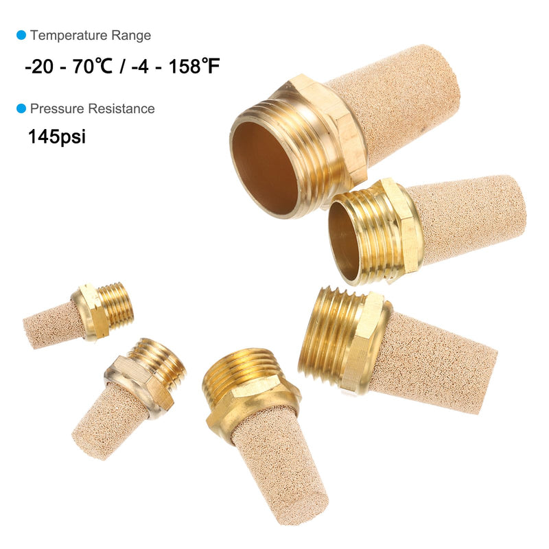 PATIKIL Pneumatic Muffler G 1/4, 2 Pack Sintered Bronze Brass Air Compressor Exhaust Muffler Filters Air Solenoid Valve Muffler Fitting for Automation Pneumatic Equipment, Golden