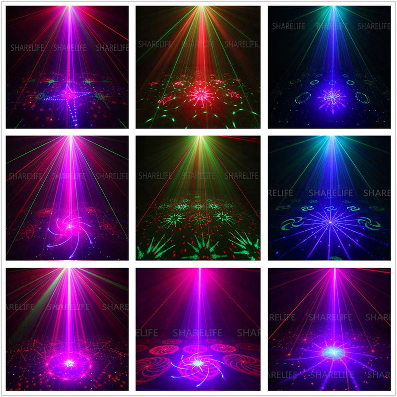 Mini 4 Lens 128 RGRB Patterns Laser Effect Mixed Blue LED Background Projector Light Remote Music Auto for DJ Party Show Home Gig Xmas Stage Lighting SL128RGRB