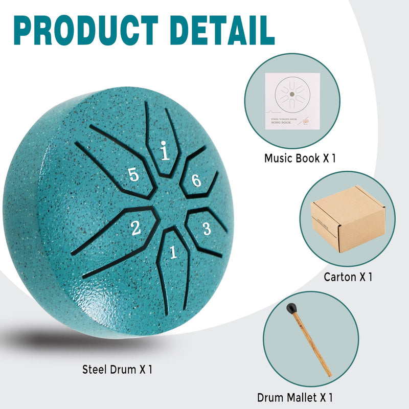EASTROCK Mini Steel Tongue Drum for Kids 3 Inch 6 Notes Percussion Instrument Handpan Drum C Key with Mallets,Music Book (Green) Green