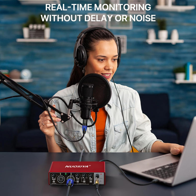 [AUSTRALIA] - USB Audio Interface for PC Computer Recording Music, Red 2x2 Guitar Audio Interface for Mac 24Bit/192kHz Podcasting Streaming for Vocalist Producer with 48V Phantom Power 