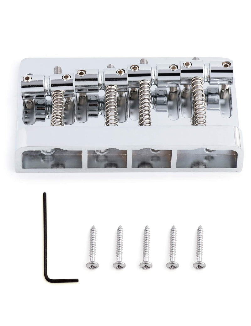 Metallor 4 String Bass Bridge Tailpiece Fixed Saddles for Electric Bass Guitar Jazz Bass or Precision Bass Chrome.