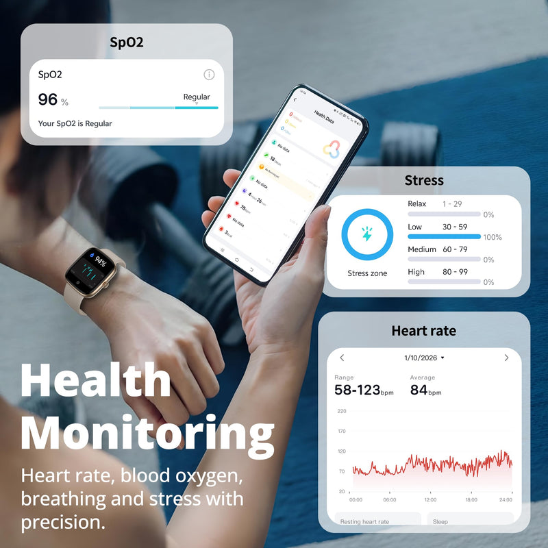 Smart Watch for Women, 1.83" HD Touchscreen Fitness Tracker, Bluetooth Calling, 110+ Sports Modes, Heart Rate SpO2 Sleep Monitor, DIY Dial, IP67 Waterproof, Compatible with Android & iOS Gold