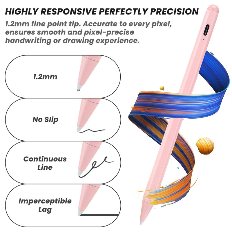Stylus for Apple iPad 8 10.2 Inch Pencil 2nd Generation,Magnetic and Palm Rejection with 1.2 mm Replaceable POM Tip Active Stylus Pen for iPad 8th Generation Pencil,Pink Pink