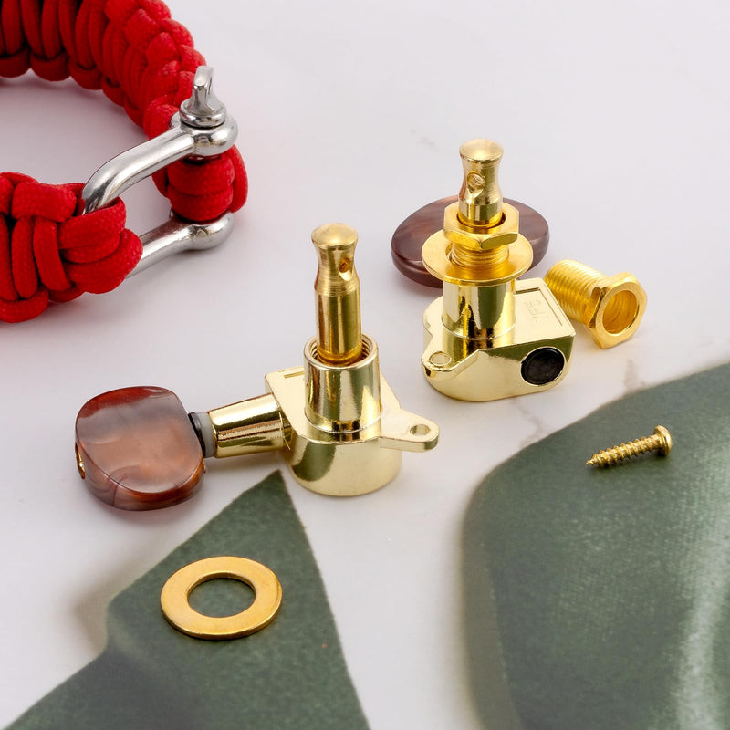 [AUSTRALIA] - Swhmc 3R 3L Semi-Closed Golden Guitar String Tuners Tuning Keys Pegs Machine Heads Knobs Locking Tuners for Acoustic, Electric Guitar Gold 