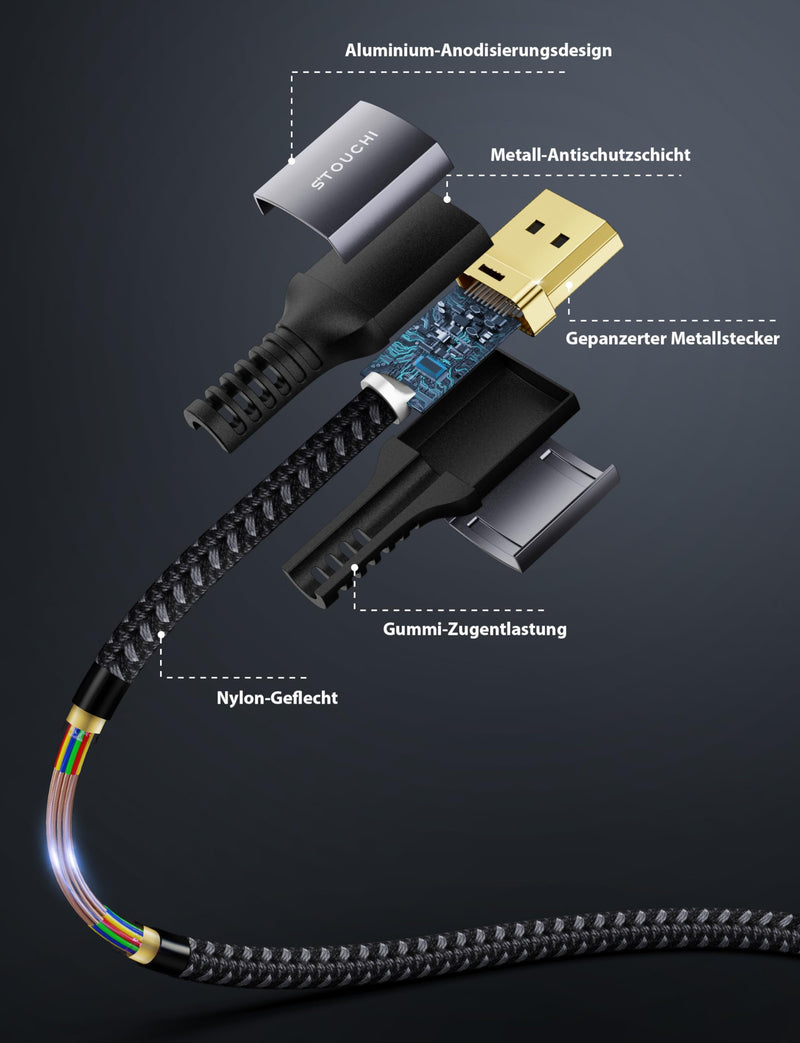 Stouchi DisplayPort Cable 2.1 2M/6.6Ft DP2.1/2.0 Cable [16K @ 60Hz, 10K @ 60Hz, 8K@120Hz, 4K@240Hz 165Hz 144Hz] Supports 80Gbps HDR DSC1.2a FreeSync G-Sync Display Port 2.1 Cable for Gaming Monitor 2-2 m 1 Pack Gray-16K