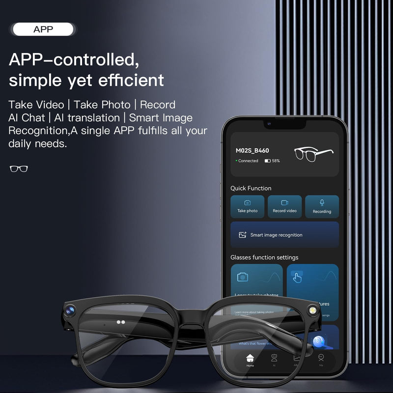 Smart Glasses with Camera, 4K HD Video & Photo Capture Recording Glasses with Audio, AI ChatGPT Assistant, Real-Time Translation Bluetooth Camera Sunglasses, Voice Control Smart Glasses for Men Women