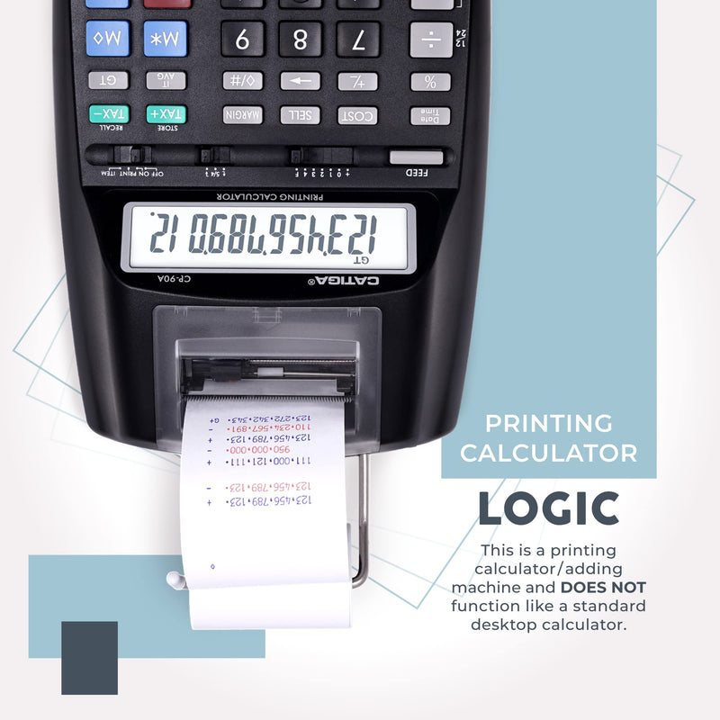 CATIGA Printing Calculator with Tape Print Out - 10 Key Adding Machine with Paper Roll, Desktop Electric Calculator for Accounting, Business, Finance, Home Office Use CP90A 1) Black Pro